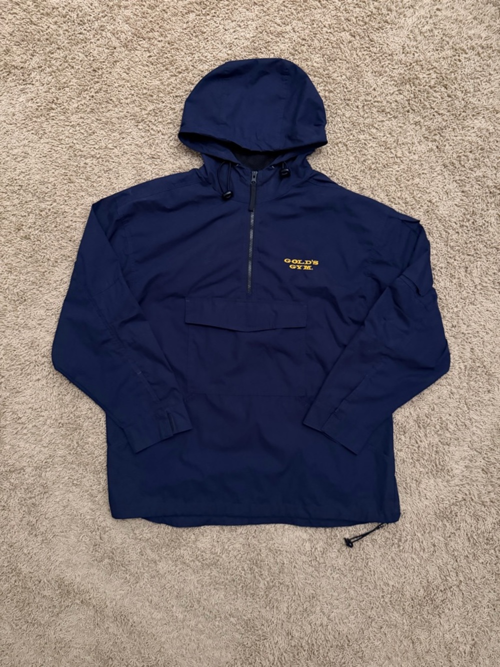 Vintage Gold's Gym Jacket Pullover Hooded Windbreaker Mens Large Navy Blue Y2K